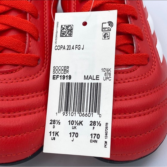 Kids Size 11 K - Adidas Copa 20.4 FG J Soccer Cleats / Red/Black - NEW - Picture 5 of 5